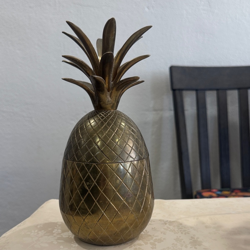 Gold Pineapple Decorative Container Brass